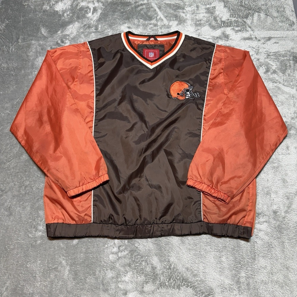 NFL Football Cleveland Browns Windbreaker Pullover Jacket Mens XL Orange Brown